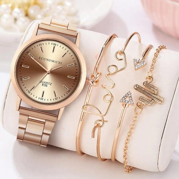 Luxury Quartz Watch & Gemstone Bracelet Set for Women