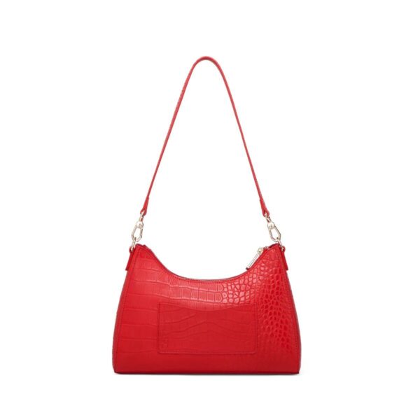 Elegant Red Leather Shoulder Bag with Pearl Accents