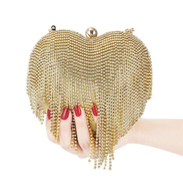 Silver Heart Pattern Rhinestone Evening Clutch - Image 4