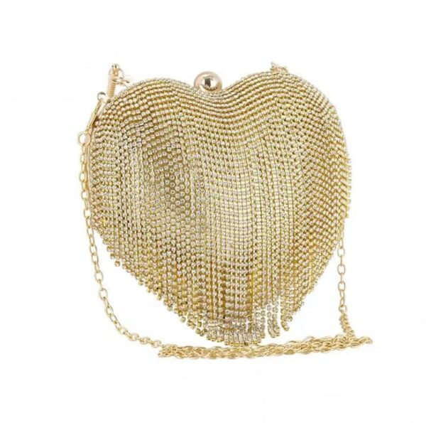 Silver Heart Pattern Rhinestone Evening Clutch