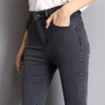 High Stretch Skinny Mom Jeans - Women's Denim Pencil Pants in Blue, Gray, and Black