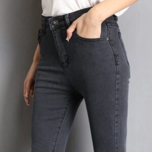 High Stretch Skinny Mom Jeans – Women’s Denim Pencil Pants in Blue, Gray, and Black