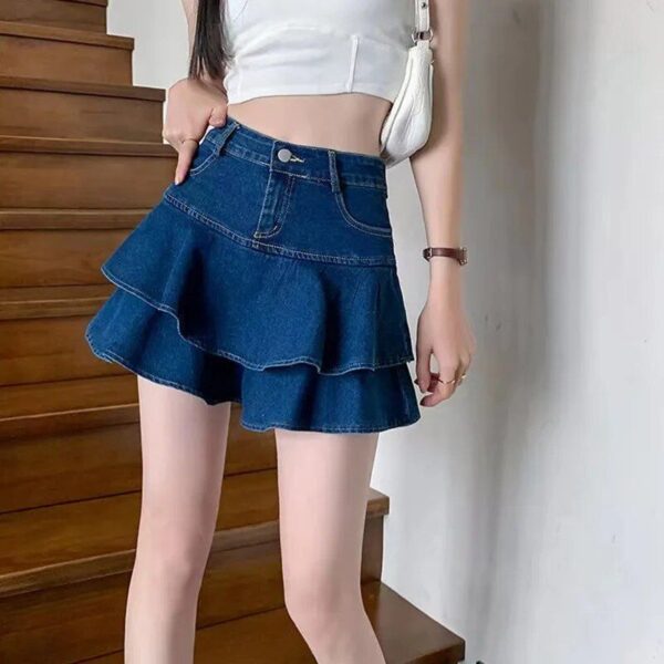 Chic Vintage Denim Mini Skirt - Women's High-Waisted A-Line with Pockets - Image 6