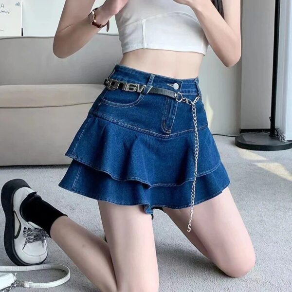 Chic Vintage Denim Mini Skirt - Women's High-Waisted A-Line with Pockets - Image 7