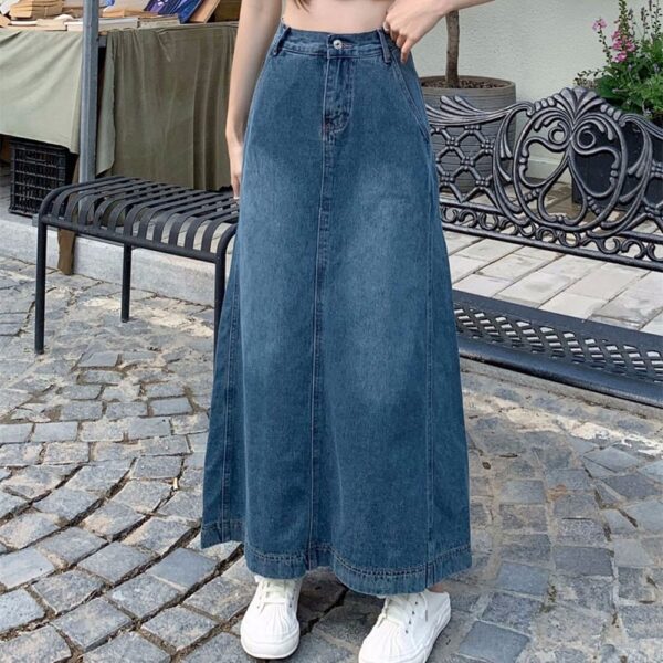 Chic High-Waist A-Line Denim Skirt | Vintage-Inspired Maxi Jeans Skirt with Pockets | S-5XL