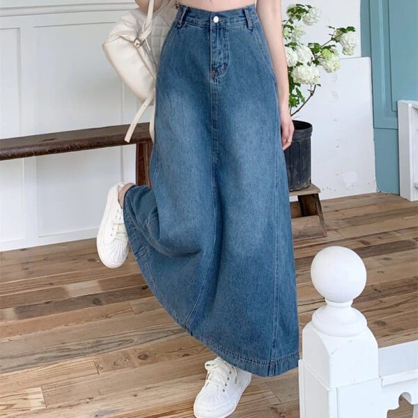 Chic High-Waist A-Line Denim Skirt | Vintage-Inspired Maxi Jeans Skirt with Pockets | S-5XL