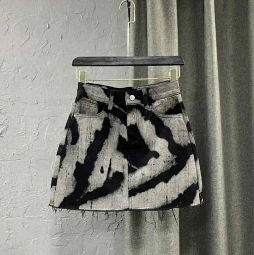 High-Waist Tie-Dye Denim Mini Skirt