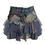 Y2k Vintage Patchwork Denim Mini Skirt - Summer Harajuku A-line Fashion