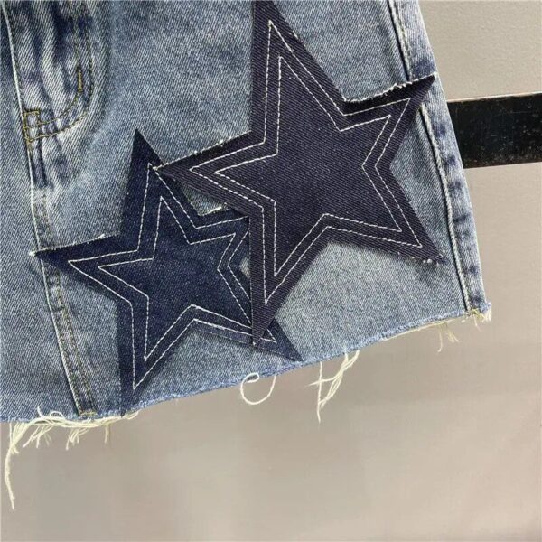 Chic Star Patchwork Denim Mini Skirt | Women’s A-line Spring/Summer Fashion