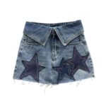 Chic Star Patchwork Denim Mini Skirt | Women's A-line Spring/Summer Fashion