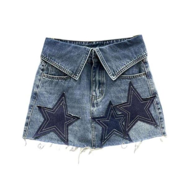 Chic Star Patchwork Denim Mini Skirt | Women’s A-line Spring/Summer Fashion