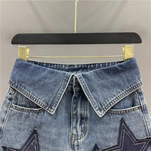 Chic Star Patchwork Denim Mini Skirt | Women’s A-line Spring/Summer Fashion