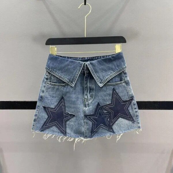 Chic Star Patchwork Denim Mini Skirt | Women’s A-line Spring/Summer Fashion