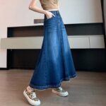 Spring-Summer Casual Tassel Maxi Denim Skirt - High Waist & Pockets