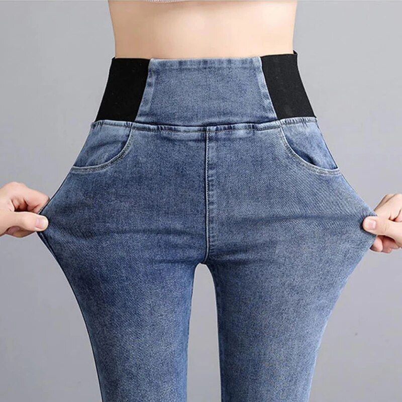 High-Waisted Skinny Pencil Jeans – Stretch Denim Leggings for Women
