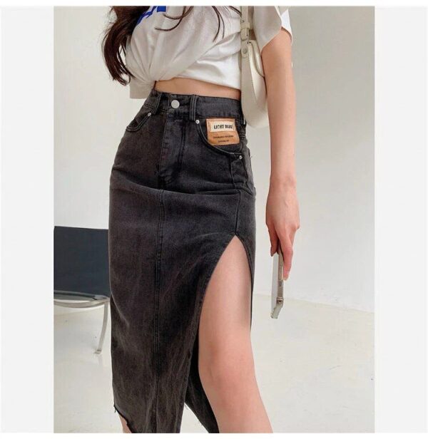 Summer Vintage Denim Maxi Skirt with Side Split – Casual Long Jean Skirt