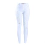 Mid-Waist Distressed Skinny Jeans - Stretch Denim Ripped Pants for Women