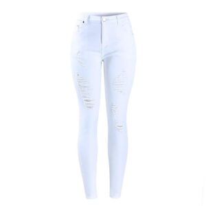 Mid-Waist Distressed Skinny Jeans – Stretch Denim Ripped Pants for Women