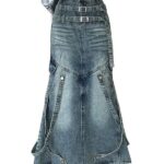 Chic Y2K Gothic Mermaid Denim Skirt with Belt - Casual Empire Waist Maxi