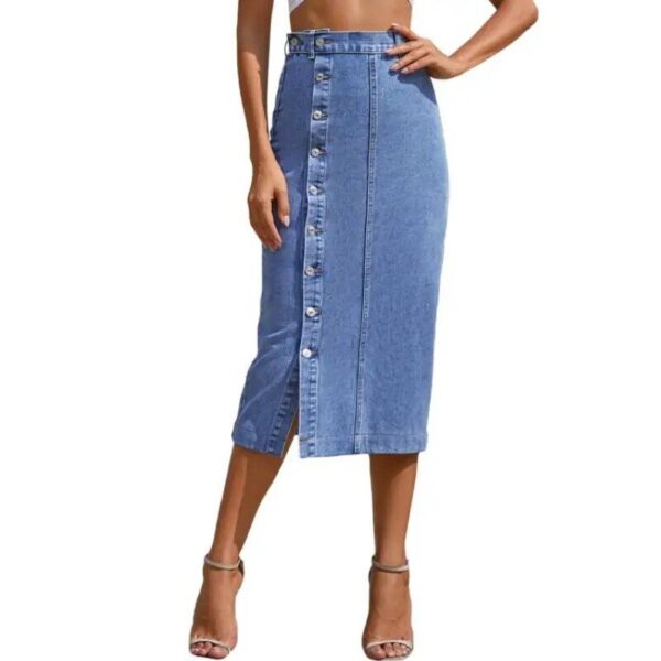 High Waist Denim Maxi Skirt – Vintage-Inspired Longline Jean Skirt with Split