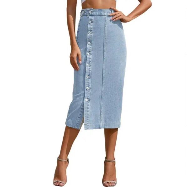 High Waist Denim Maxi Skirt – Vintage-Inspired Longline Jean Skirt with Split