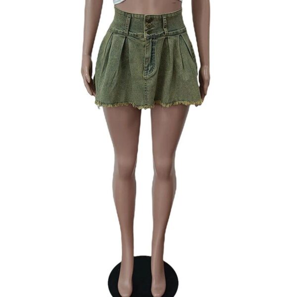 High Waist Retro Denim Mini Skirt | Y2k Streetwear Pleated Skirt for Women