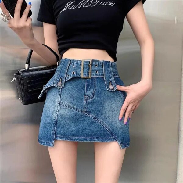 Women’s Slim Fit Vintage Denim Mini Skirt with Belt