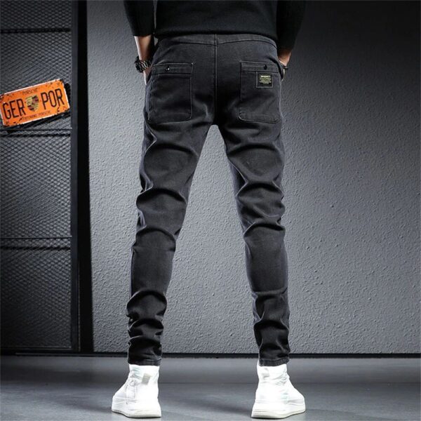 Men’s Streetwear Cargo Denim Joggers – Black & Gray Baggy Jeans