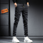 Men's Streetwear Cargo Denim Joggers - Black & Gray Baggy Jeans