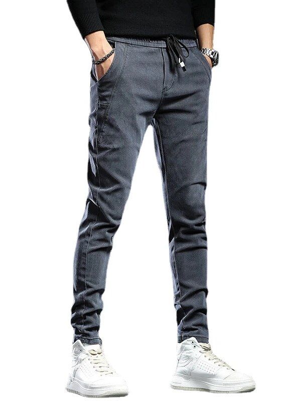 Men’s Streetwear Cargo Denim Joggers – Black & Gray Baggy Jeans