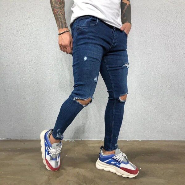 Stretch Skinny Ripped Knee Jeans for Men in Black & Blue