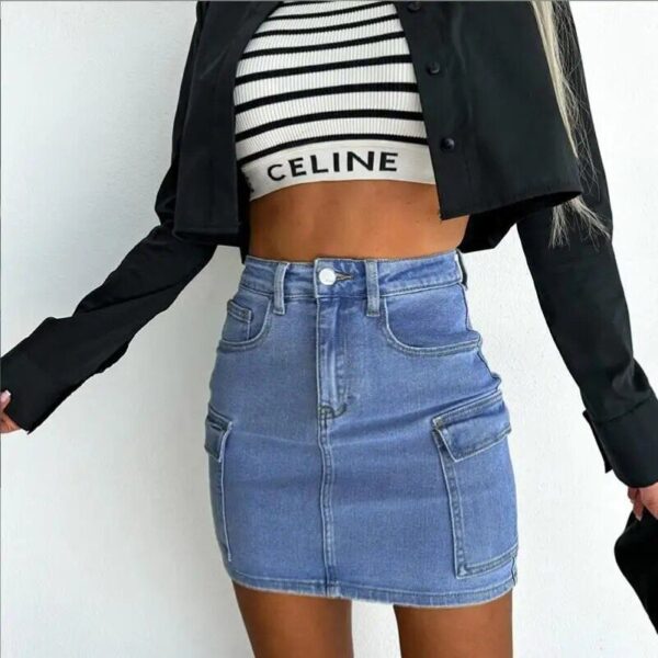 Chic Spliced Pocket Denim Skirt | Casual Mini Jean Skirt for Women