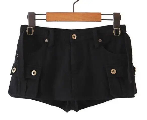 Chic Low Waist Cargo Denim Skirt Shorts with Belt