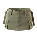 Chic Low Waist Cargo Denim Skirt Shorts with Belt