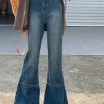 High Waist Harajuku Tassel Flare Jeans - Y2K Dark Blue Streetwear Denim