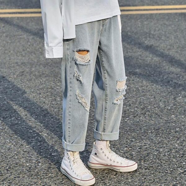 Korean Streetwear Wide Leg Jeans – Men’s Autumn Baggy Denim