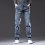 Men's Regular Fit Straight Leg Stretch Denim Jeans - Light Blue & Smoke Gray