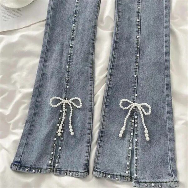 High Waist Flare Pearl Jeans – Slim Fit Ankle-Length Bell Bottoms
