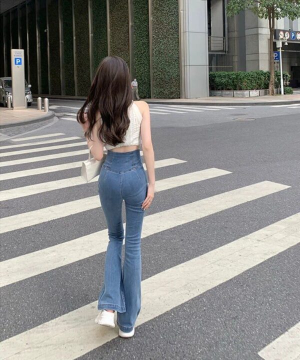 High-Waist Slim-Fit Bell Bottom Jeans - Women's Vintage-Inspired Flare Denim - Image 7