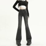 Vintage High-Waist Tassel Flared Jeans - Stretch Cotton Denim