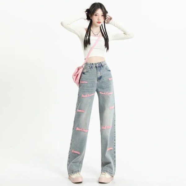 Korean High-Waisted Straight-Leg Jeans – Vintage Summer Denim