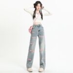 Korean High-Waisted Straight-Leg Jeans - Vintage Summer Denim