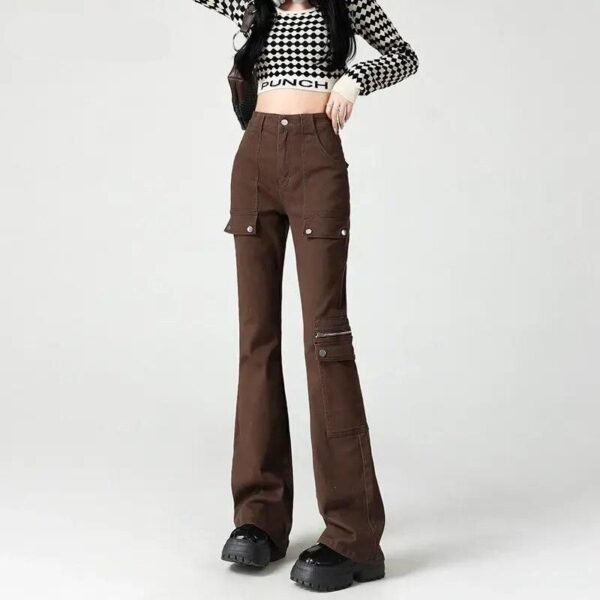 High Waist Slimming Flare Jeans with Pockets – Retro Safari Street Style