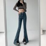 Y2K Aesthetic Flare Jeans - Low Waist Vintage Split Hem Denim