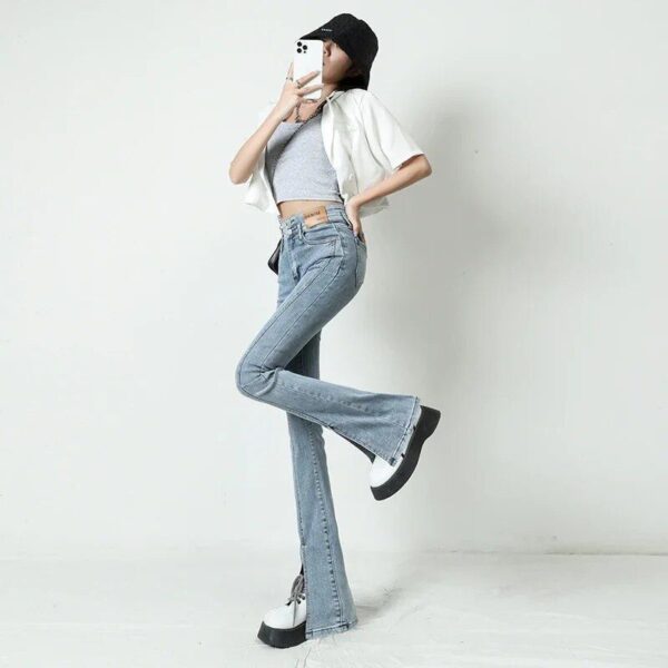 Y2K Aesthetic Flare Jeans – Low Waist Vintage Split Hem Denim