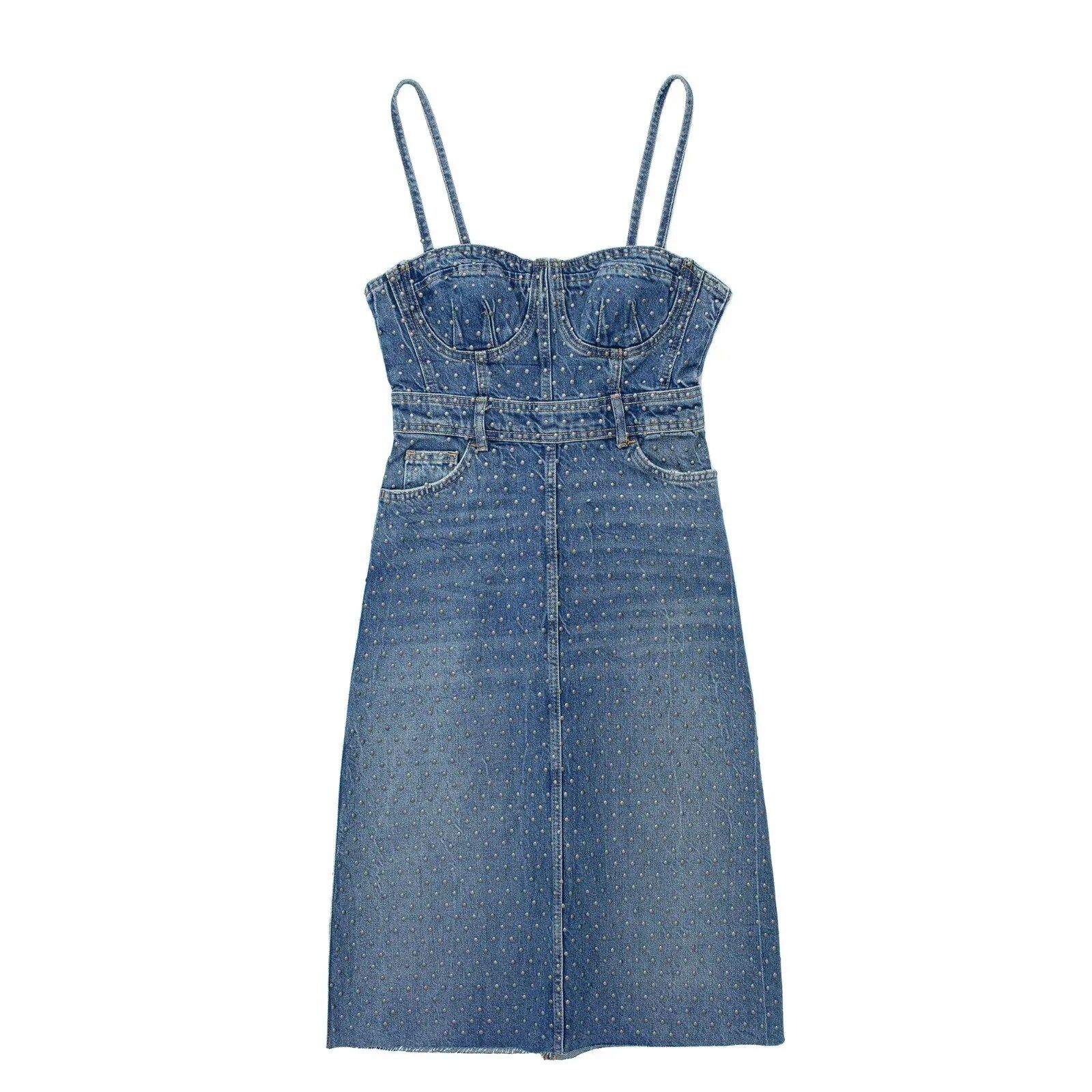 Chic Blue Gradient Denim Mini Dress with Side Pockets