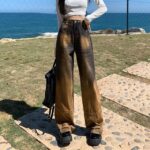 High Waist Yellow Wide-Leg Jeans - Autumn Women's Vintage-Inspired Y2K Street Denim