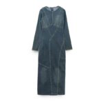 Winter Long Sleeve Denim Maxi Dress with Slit - Casual & Chic