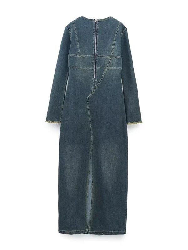 Winter Long Sleeve Denim Maxi Dress with Slit – Casual & Chic