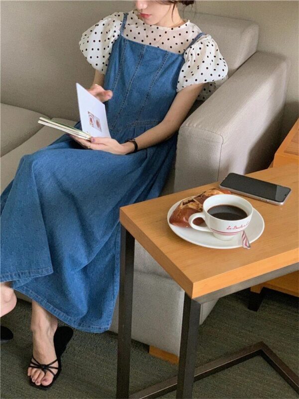 Summer Denim Halter Vintage Dress – Sleeveless High Waist Korean Style